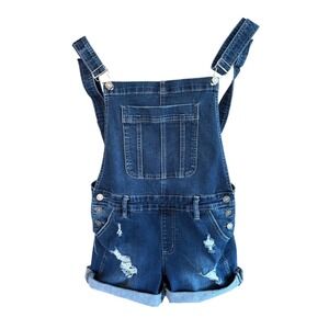KanCan Distressed Denim Shortalls Dark Wash Cuffed Overalls KC5130D Size L